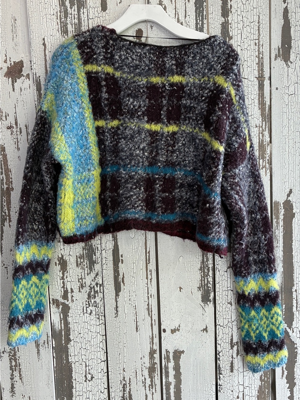 Free People Emerson Plaid Sweater Medium Blue Green Black Excellent Condition - Picture 4 of 5